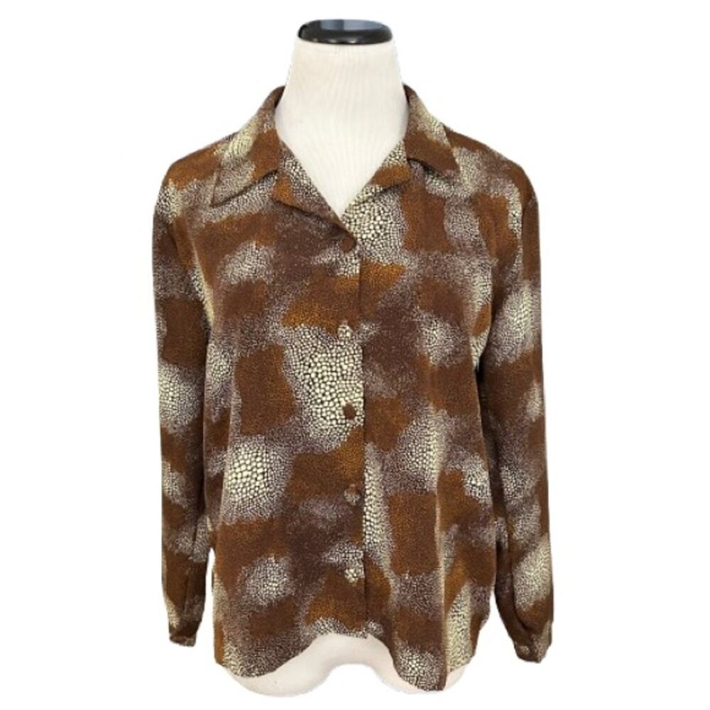 GUC PJ Jouly Brown and Cream Vintage Long Sleeve 70s Inspired Top. Size L.